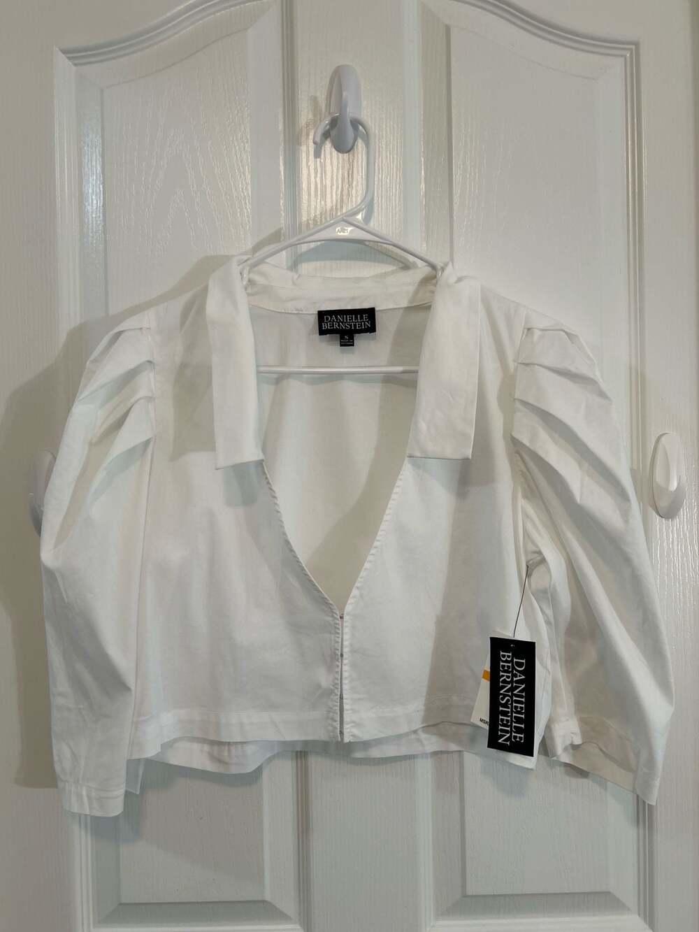 Danielle Bernstein x Macy's White Pleated Puff Sleeve Cropped Top Size S